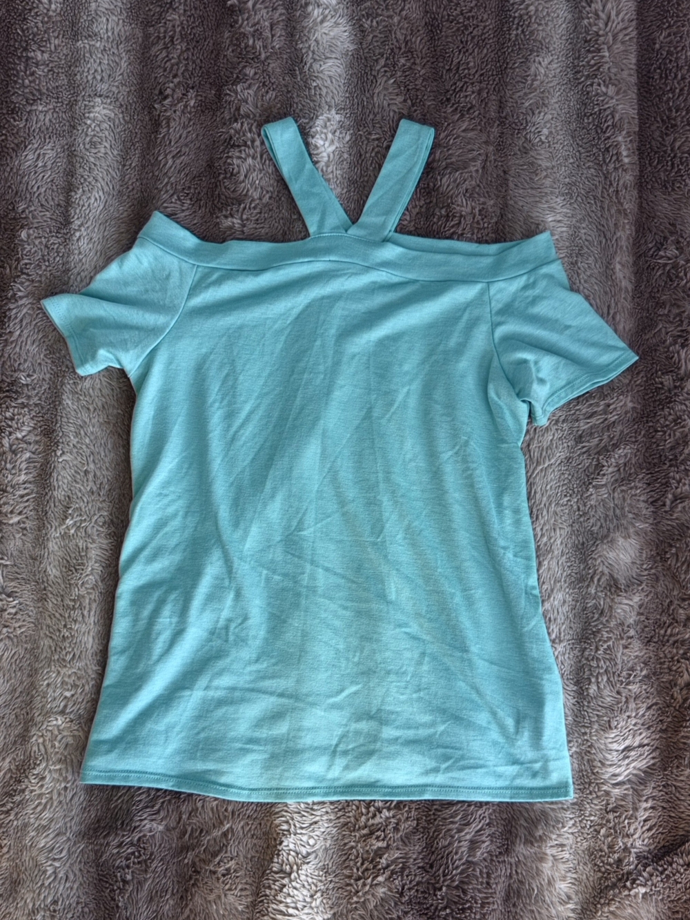Fantastic Fawn Teal Green Cold Shoulder Criss Cross Halter Top Medium NWOT